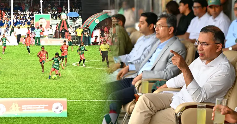 গোল্ডকাপ ফুটবল টুর্নামেন্টের ফাইনাল গ্যালারিতে বসে উপভোগ করছেন প্রধানমন্ত্রী